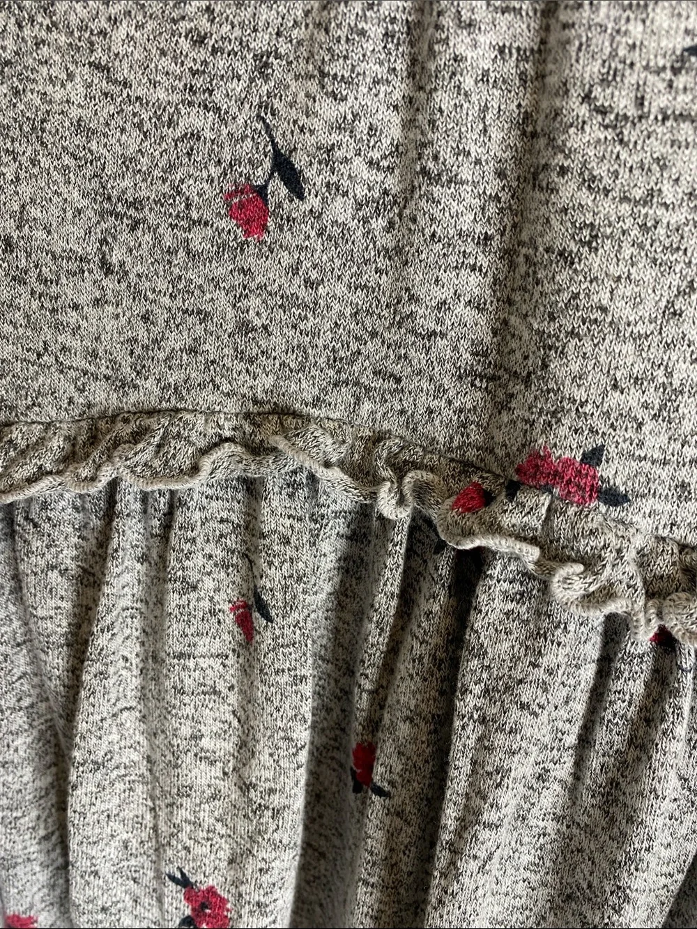 Baby GAP Soft Gray Knit Dress with Reddish Pink Floral Flowers Print